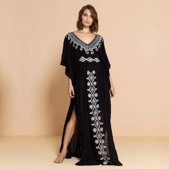 New Embroidered Maxi Dress Beach Cover Up - Picture 2 of 3